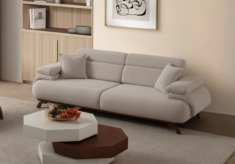 3-seters sofa Atelier Del Sofa Bonjo Walnut (246 x 81 x 97 cm) Beige - Beige - Møbler - Sofaer - Sofa 3 seter