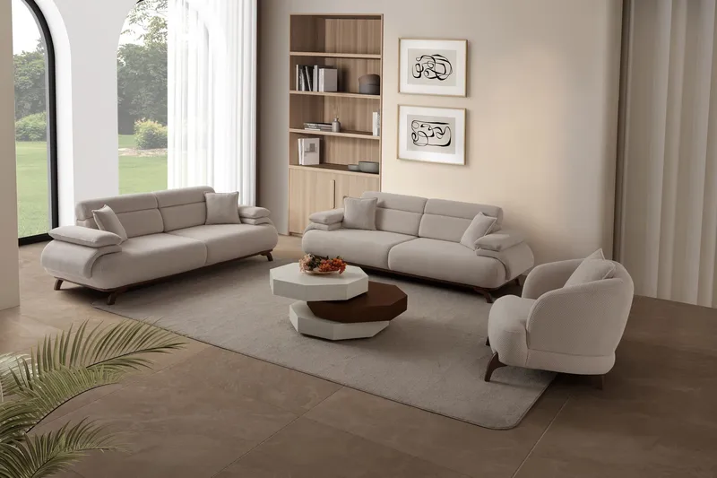 3-seters sofa Atelier Del Sofa Bonjo Walnut (246 x 81 x 97 cm) Beige - Beige - Møbler - Sofaer - Sofa 3 seter
