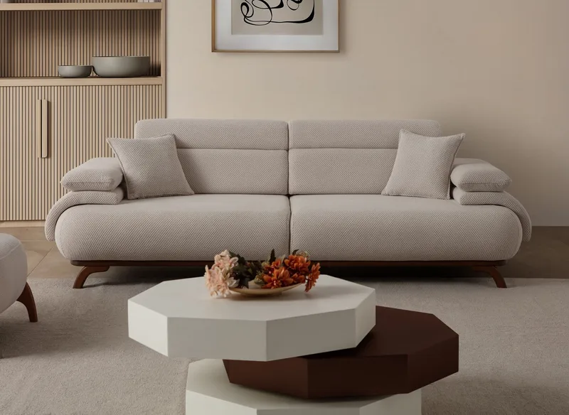 3-seters sofa Atelier Del Sofa Bonjo Walnut (246 x 81 x 97 cm) Beige - Beige - Møbler - Sofaer - Sofa 3 seter