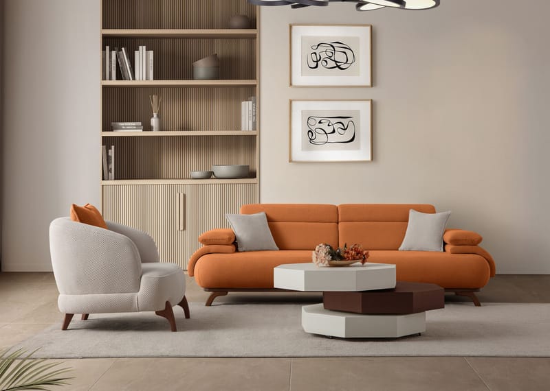 3-seters sofa Atelier Del Sofa Bonjo Walnut (246 x 81 x 97 cm) Tile Red - Teglsteinrød - Møbler - Sofaer - Sofa 3 seter