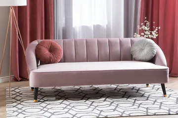 Alsvag 3-seter Kanalstoppet Fløyelssofa med Trebein - Rosa - Møbler - Sofaer - Sofa 3 seter
