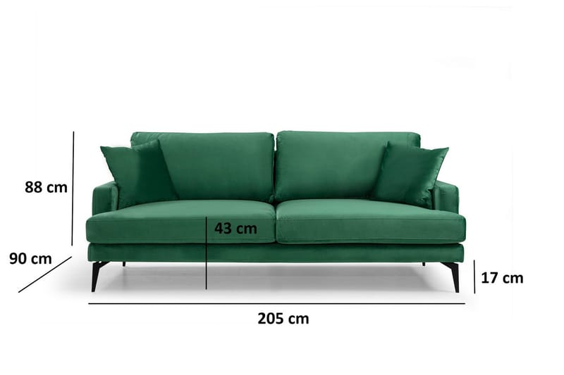 Andary 3-seters Sofa - Grønn/Svart - Møbler - Sofaer - Sofa 3 seter