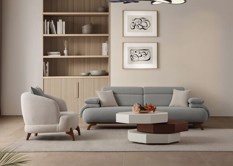 3-seters sofa Atelier Del Sofa Bonjo Walnut (246 x 81 x 97 cm) Grå - Grå - Møbler - Sofaer - Sofa 3 seter