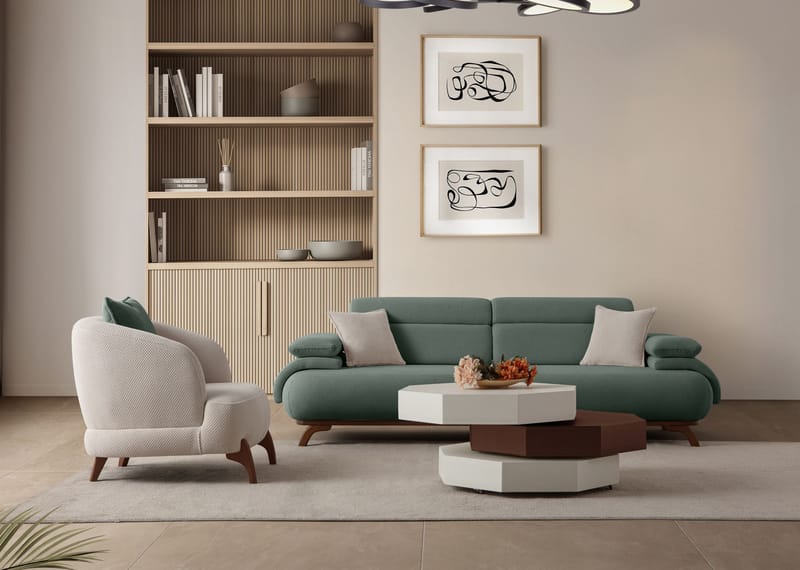 3-seters sofa Atelier Del Sofa Bonjo Walnut (246 x 81 x 97 cm) Grønn - Grønn - Møbler - Sofaer - Sofa 3 seter