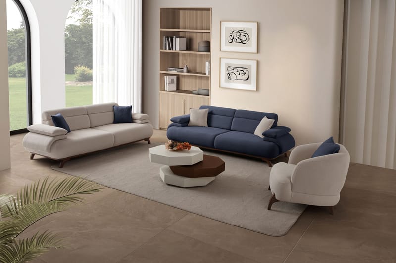 3-seters sofa Atelier Del Sofa Bonjo Walnut (246 x 81 x 97 cm) Navy Blue - Marineblå - Møbler - Sofaer - Sofa 3 seter