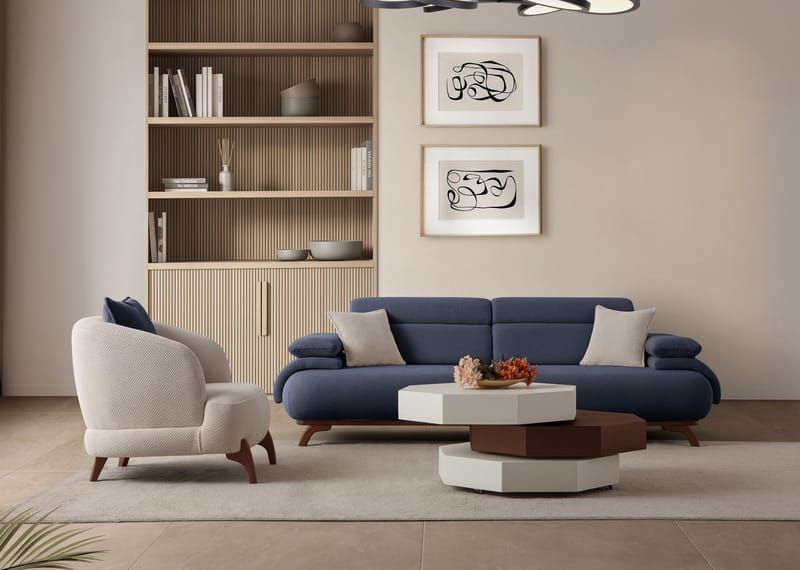 3-seters sofa Atelier Del Sofa Bonjo Walnut (246 x 81 x 97 cm) Navy Blue - Marineblå - Møbler - Sofaer - Sofa 3 seter