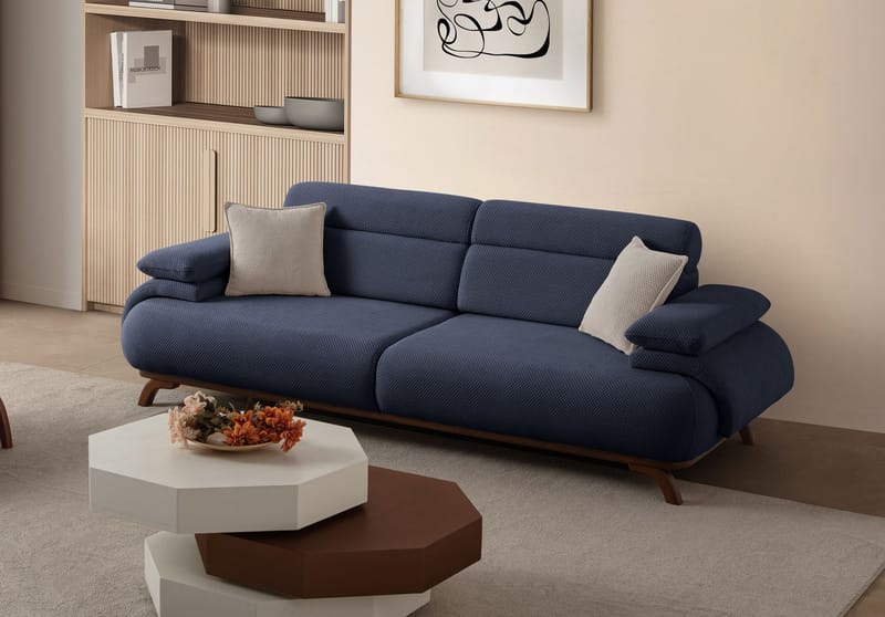 3-seters sofa Atelier Del Sofa Bonjo Walnut (246 x 81 x 97 cm) Navy Blue - Marineblå - Møbler - Sofaer - Sofa 3 seter