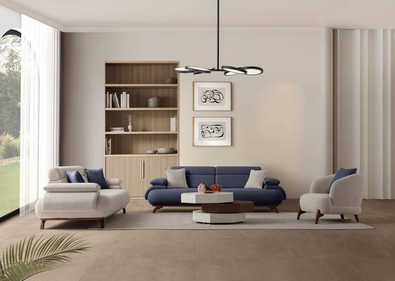 3-seters sofa Atelier Del Sofa Bonjo Walnut (246 x 81 x 97 cm) Navy Blue - Marineblå - Møbler - Sofaer - Sofa 3 seter