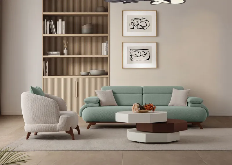 3-seters sofa Atelier Del Sofa Bonjo Walnut (246 x 81 x 97 cm) Sea Green - Sjøgrønn - Møbler - Sofaer - Sofa 3 seter