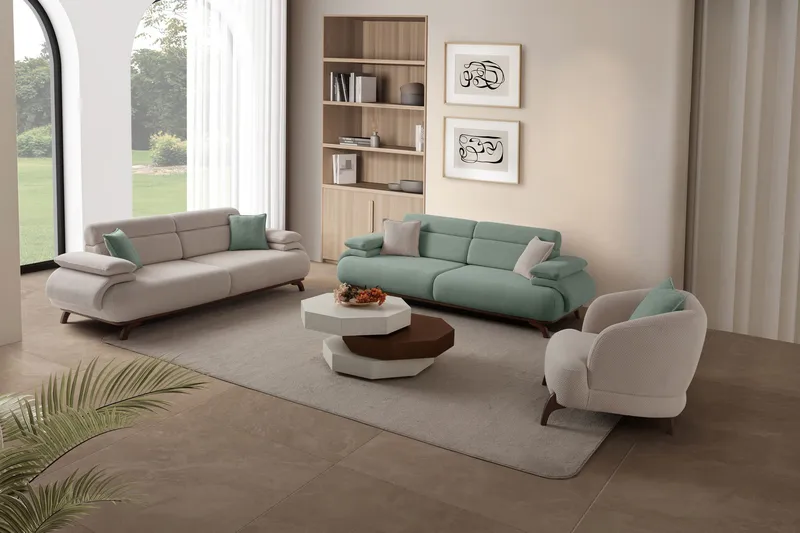 3-seters sofa Atelier Del Sofa Bonjo Walnut (246 x 81 x 97 cm) Sea Green - Sjøgrønn - Møbler - Sofaer - Sofa 3 seter