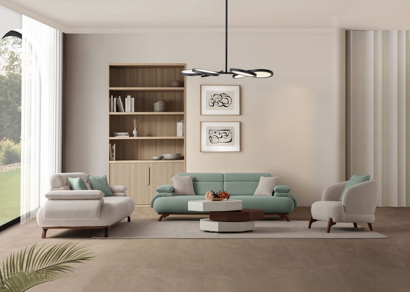 3-seters sofa Atelier Del Sofa Bonjo Walnut (246 x 81 x 97 cm) Sea Green - Sjøgrønn - Møbler - Sofaer - Sofa 3 seter