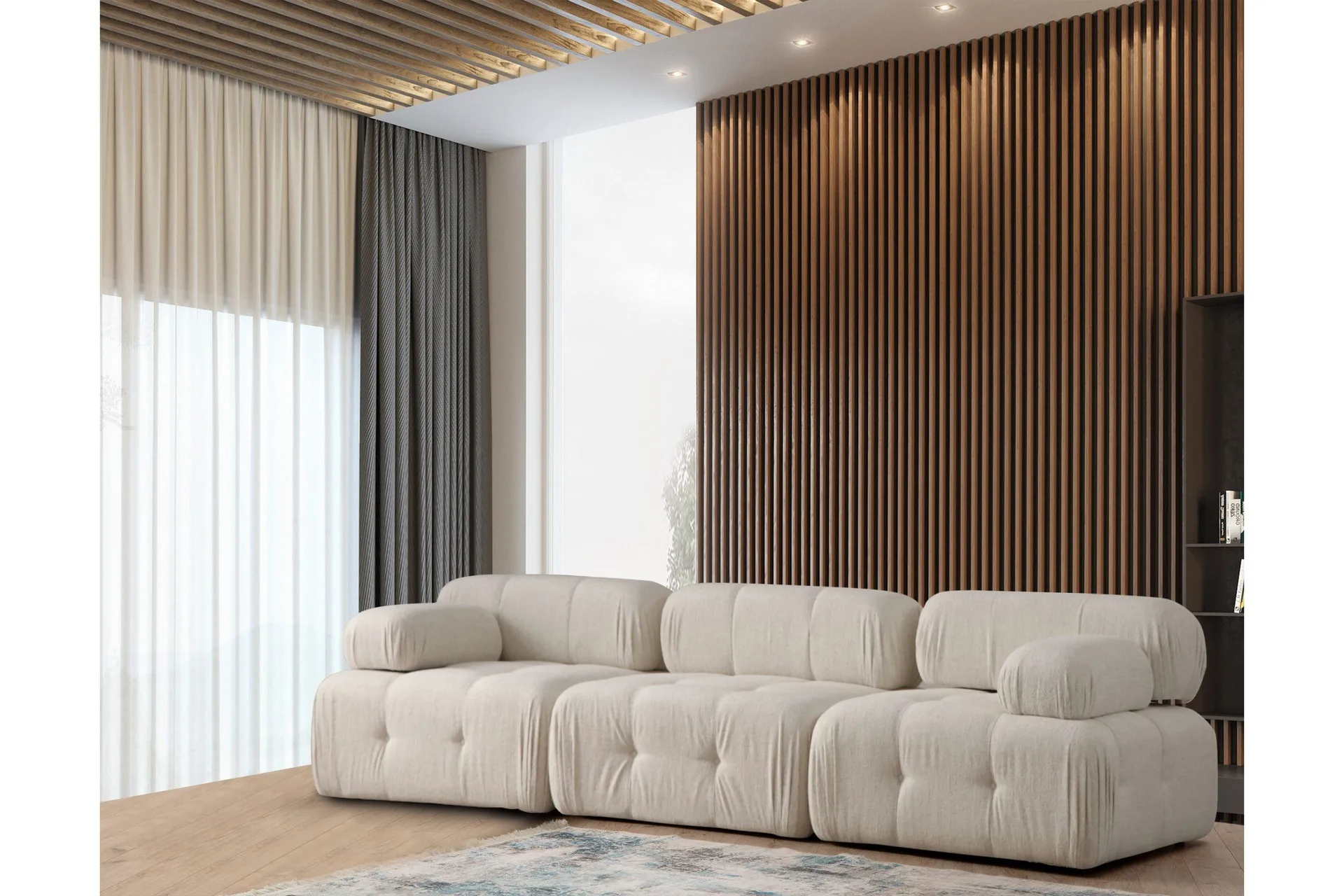 Belgin Boblet Sofa 3-seters 315 cm bred - Lys beige / Beige