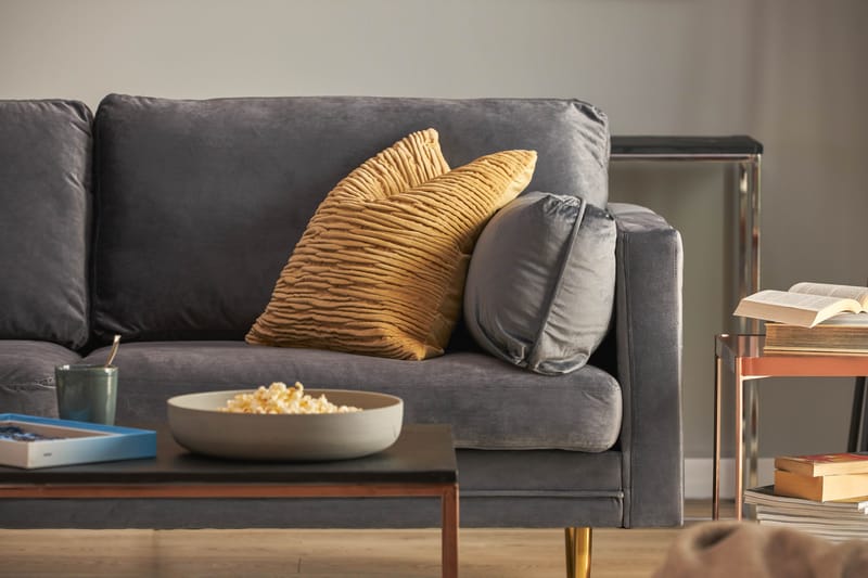 Bloom 3-seter Sofa i Fløyel med Metallben - Grå - Møbler - Sofaer - Sofa 3 seter