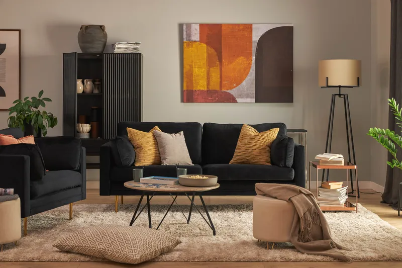 Bloom 3-seters Fløyelssofa - Svart - Møbler - Sofaer - Sofa 3 seter