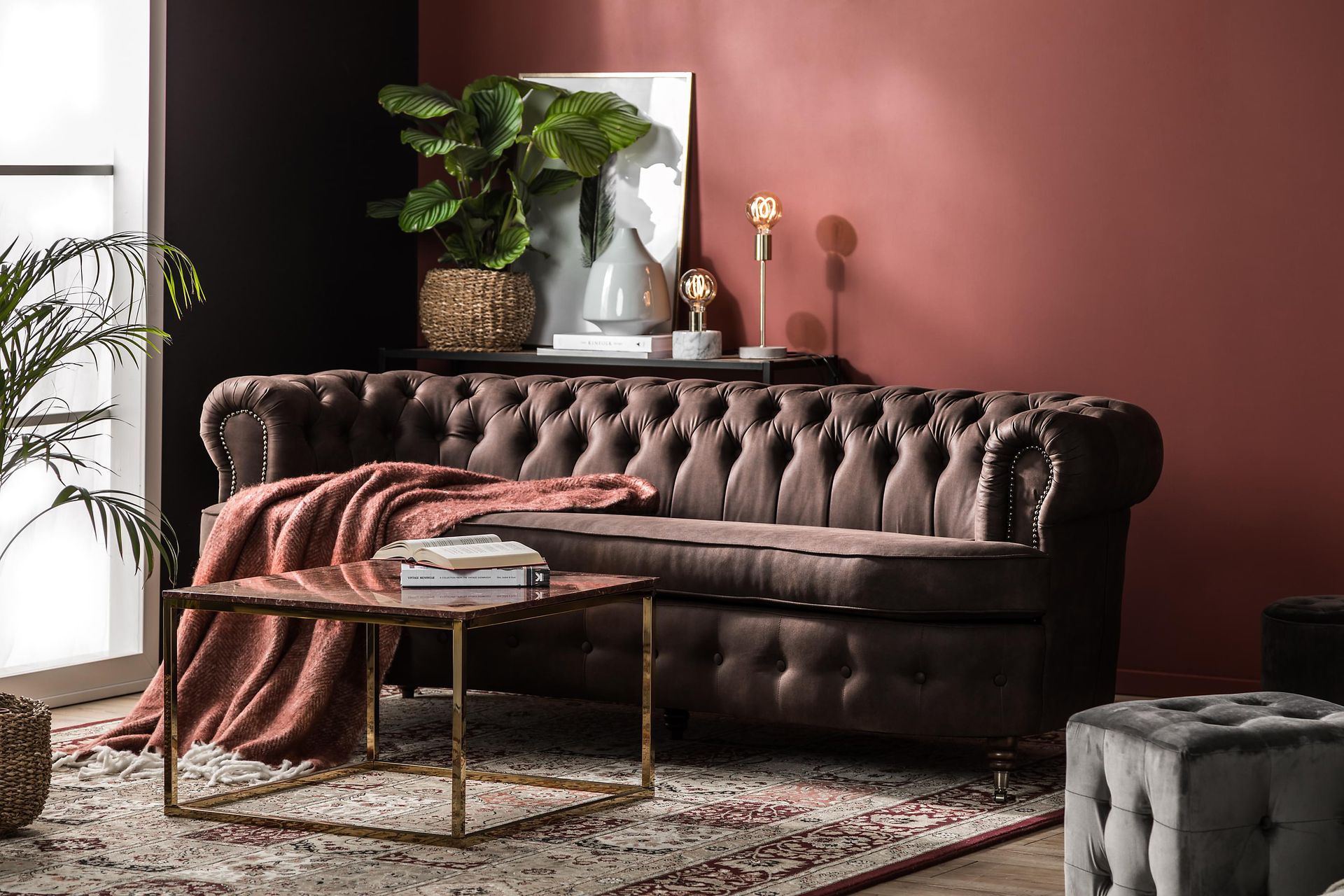Chesterfield 3-seters Sofa Buet - Mørkebrun - Møbler - Sofaer - Sofa 3 seter