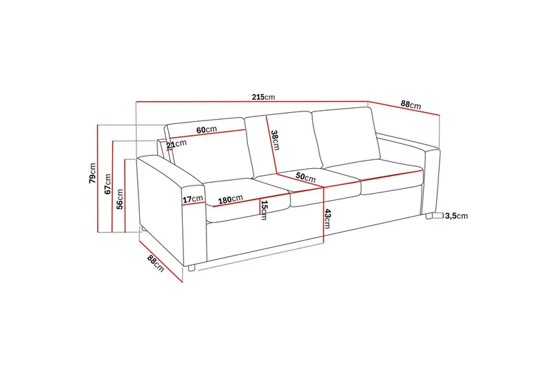 Crazy 3-seters Stoffsofa - Antrasitt - Møbler - Sofaer - Sofa 3 seter