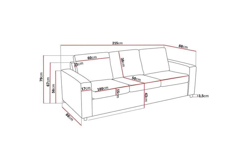 Crazy 3-seters Stoffsofa - Antrasitt - Møbler - Sofaer - Sofa 3 seter