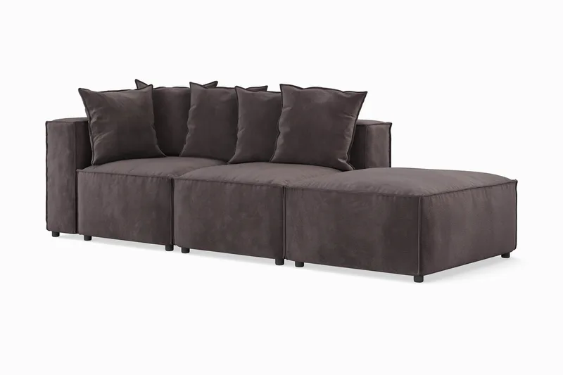 Cubo 3-seters Dyp Modulsofa + Fotskammel i Fløyel - Mørk grå - Møbler - Sofaer - Sofa 3 seter
