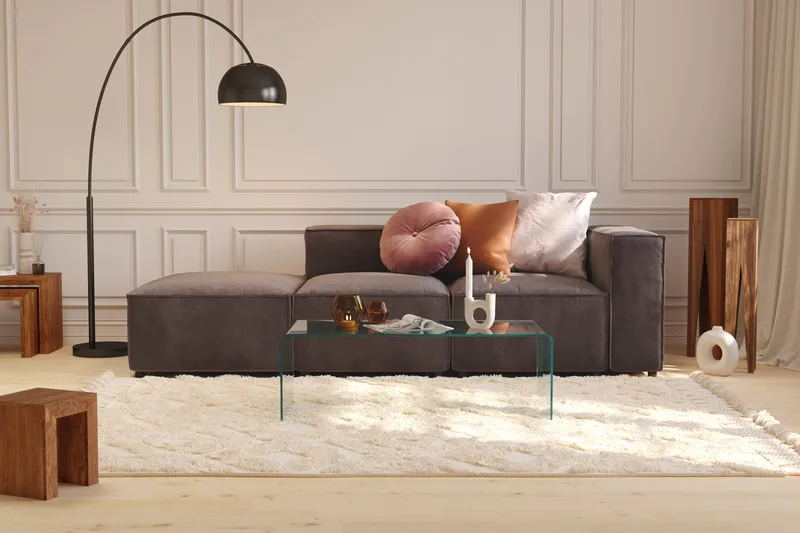 Cubo 3-seters Dyp Modulsofa + Fotskammel i Fløyel - Mørk grå - Møbler - Sofaer - Sofa 3 seter