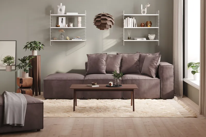 Cubo 3-seters Dyp Modulsofa + Fotskammel i Fløyel - Mørk grå - Møbler - Sofaer - Sofa 3 seter