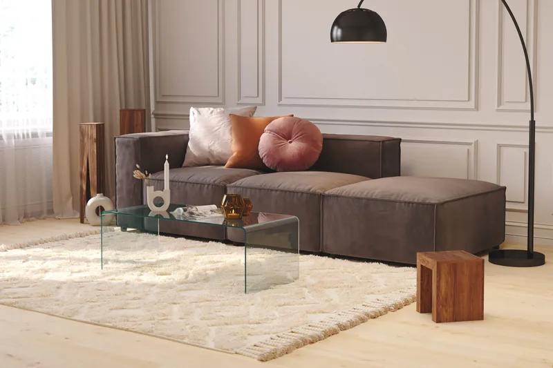 Cubo 3-seters Dyp Modulsofa + Fotskammel i Fløyel - Mørk grå - Møbler - Sofaer - Sofa 3 seter