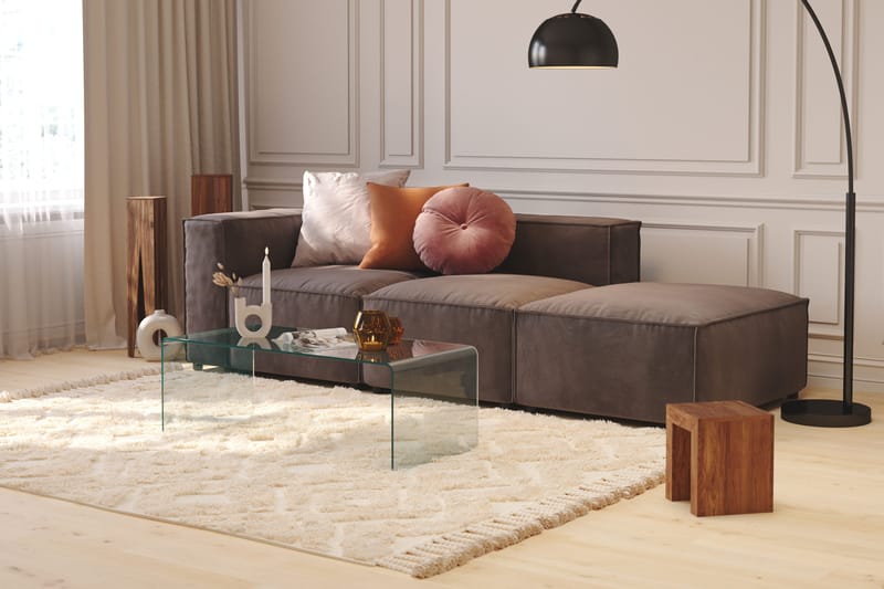 Cubo 3-seters Dyp Modulsofa + Fotskammel i Fløyel - Mørk grå - Møbler - Sofaer - Modulsofaer - Komplett modulsofa