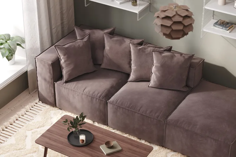 Cubo 3-seters Dyp Modulsofa + Fotskammel i Fløyel - Mørk grå - Møbler - Sofaer - Sofa 3 seter