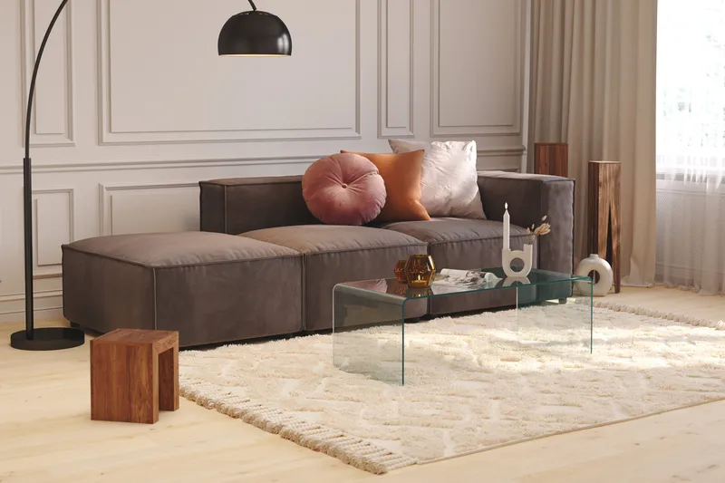 Cubo 3-seters Dyp Modulsofa + Fotskammel i Fløyel - Mørk grå - Møbler - Sofaer - Sofa 3 seter