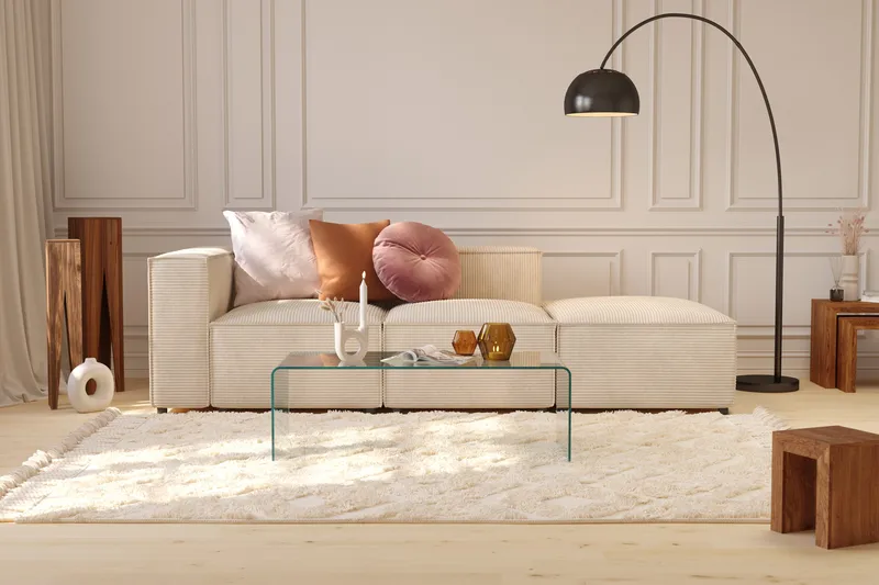 Cubo 3-seters Dyp Modulsofa + Fotskammel i Manchester - Beige - Møbler - Sofaer - Modulsofaer - Komplett modulsofa