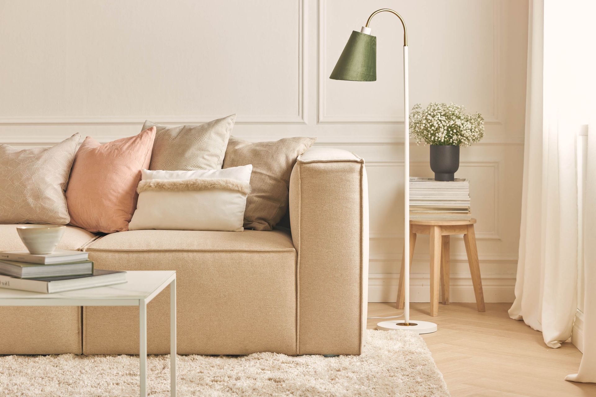 Cubo 3-seters Dyp Modulsofa + Fotskammel i Stoff - Beige - Møbler - Sofaer - Sofa 3 seter
