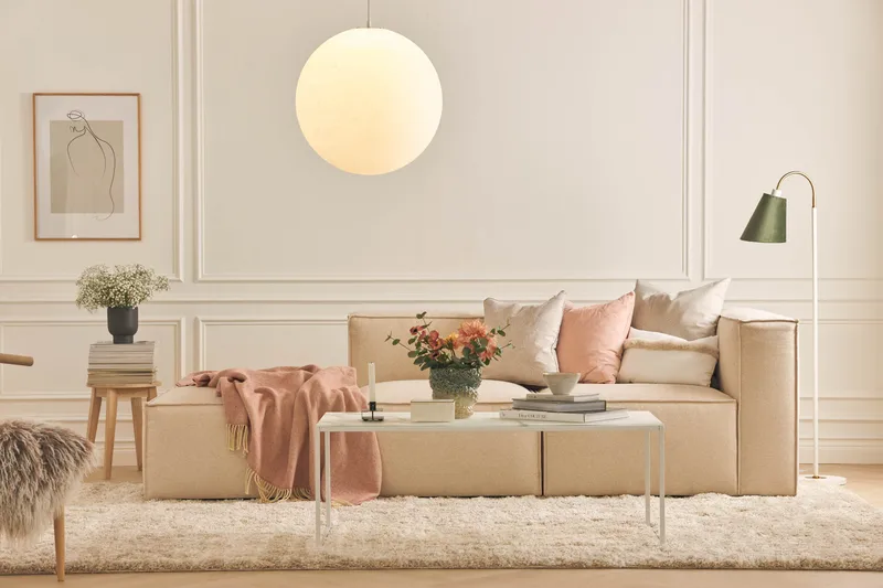 Cubo 3-seters Dyp Modulsofa + Fotskammel i Stoff - Beige - Møbler - Sofaer - Sofa 3 seter