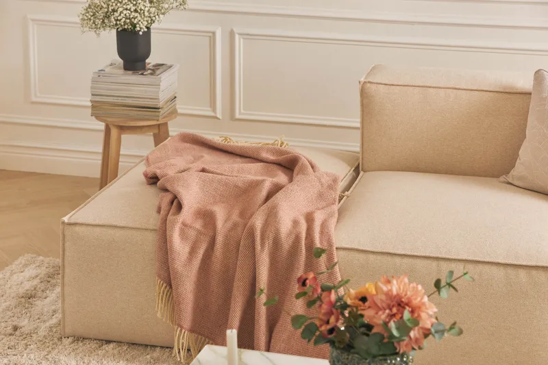 Cubo 3-seters Dyp Modulsofa + Fotskammel i Stoff - Beige - Møbler - Sofaer - Sofa 3 seter