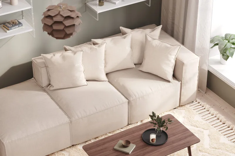 Cubo 3-seters Dyp Modulsofa + Fotskammel i Stoff - Beige - Møbler - Sofaer - Sofa 3 seter