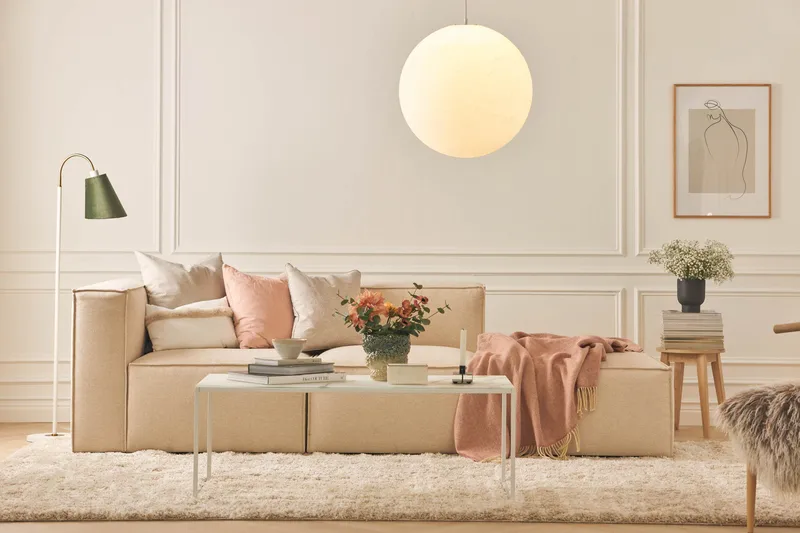 Cubo 3-seters Dyp Modulsofa + Fotskammel i Stoff - Beige - Møbler - Sofaer - Sofa 3 seter