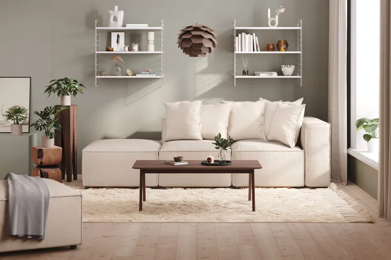 Cubo 3-seters Dyp Modulsofa + Fotskammel i Stoff - Beige - Møbler - Sofaer - Sofa 3 seter