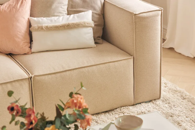 Cubo 3-seters Dyp Modulsofa + Fotskammel i Stoff - Beige - Møbler - Sofaer - Sofa 3 seter