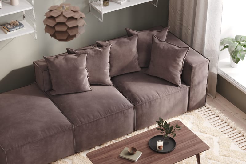 Cubo 3-seters Dyp Modulsofa + Fotskammel i Fløyel - Mørk grå - Møbler - Sofaer - Modulsofaer - Komplett modulsofa