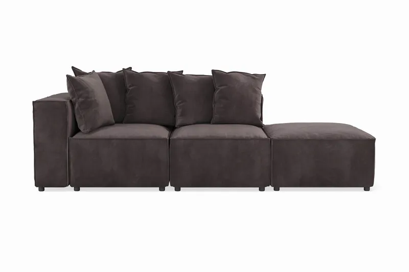 Cubo 3-seters Dyp Modulsofa + Fotskammel i Fløyel, Mørk grå
