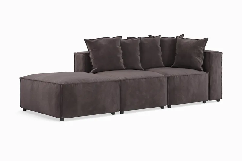 Cubo 3-seters Dyp Modulsofa + Fotskammel i Fløyel - Mørk grå - Møbler - Sofaer - Modulsofaer - Komplett modulsofa