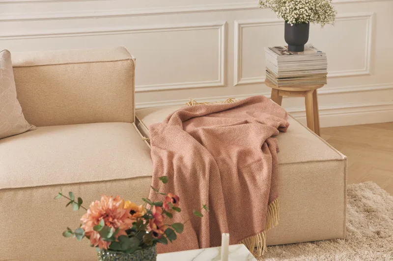 Cubo 3-seters Dyp Modulsofa + Fotskammel i Stoff - Beige - Møbler - Sofaer - Modulsofaer - Komplett modulsofa