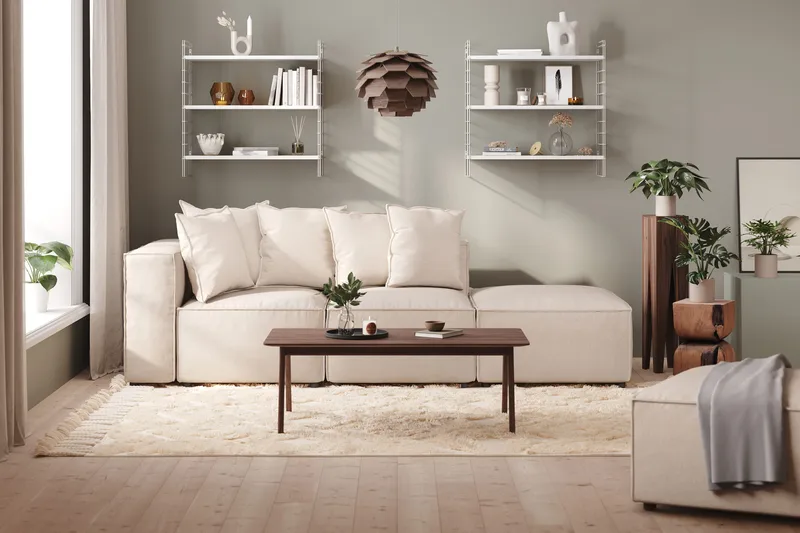 Cubo 3-seters Dyp Modulsofa + Fotskammel i Stoff - Beige - Møbler - Sofaer - Modulsofaer - Komplett modulsofa