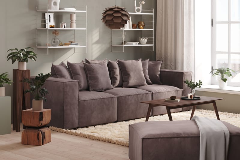 Cubo 4-seters Dyp Modulsofa i Fløyel - Mørk grå - Møbler - Sofaer - Sofa 3 seter