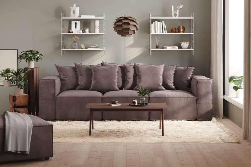 Cubo 4-seters Dyp Modulsofa i Fløyel - Mørk grå - Møbler - Sofaer - Sofa 3 seter