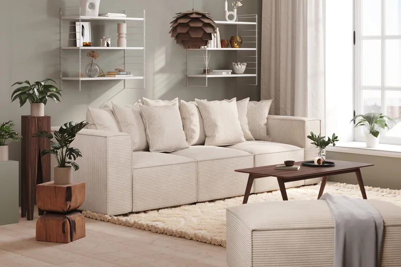 Cubo 4-seters Dyp Modulsofa i Manchester - Beige - Møbler - Sofaer - Sofa 3 seter