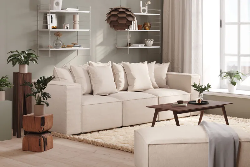 Cubo 4-seters Dyp Modulsofa i Stoff - Beige - Møbler - Sofaer - Sofa 3 seter