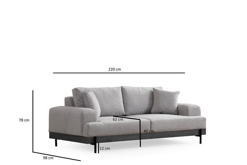 Eti 3-seter Sofa 98 cm i Stoff med Lave Armlener - Grå - Møbler - Sofaer - Sofa 3 seter