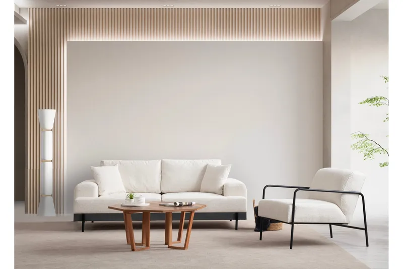 Eti 3-seter Sofa 98 cm i Stoff med Lave Armlener, Hvit