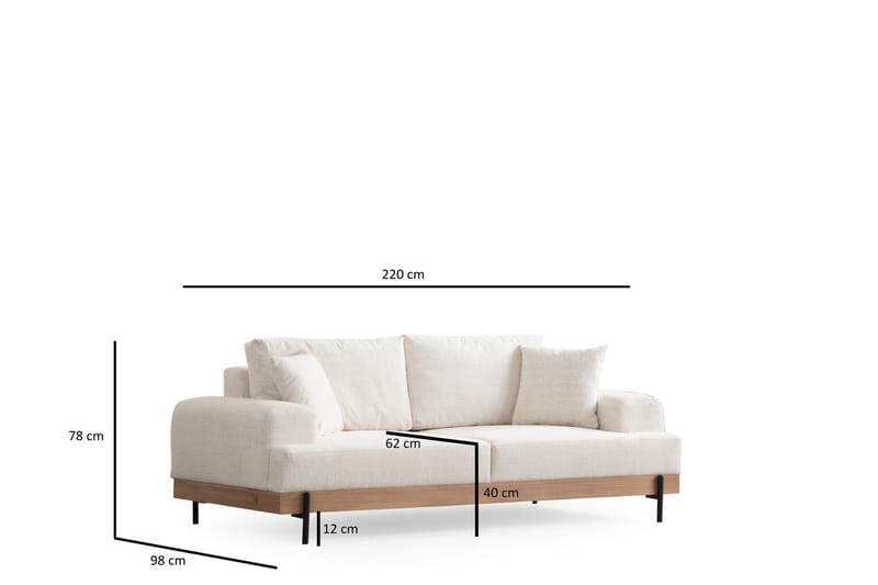 Eti 3-seter Sofa i Stoff med Treunderstell - Hvit - Møbler - Sofaer - Sofa 3 seter