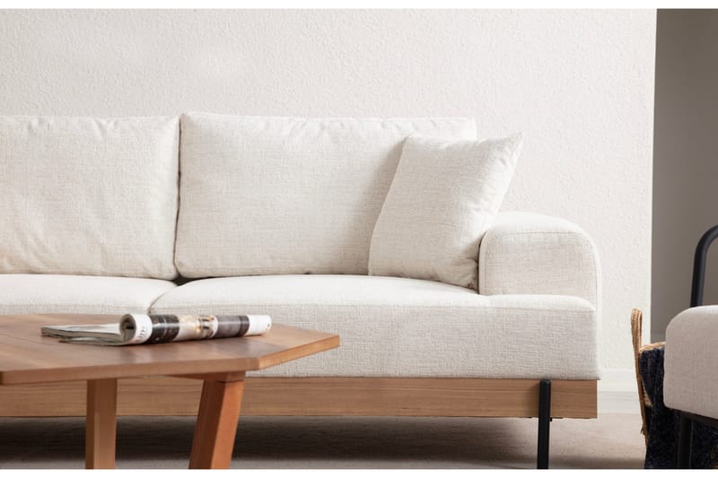 Eti 3-seter Sofa i Stoff med Treunderstell - Hvit - Møbler - Sofaer - Sofa 3 seter