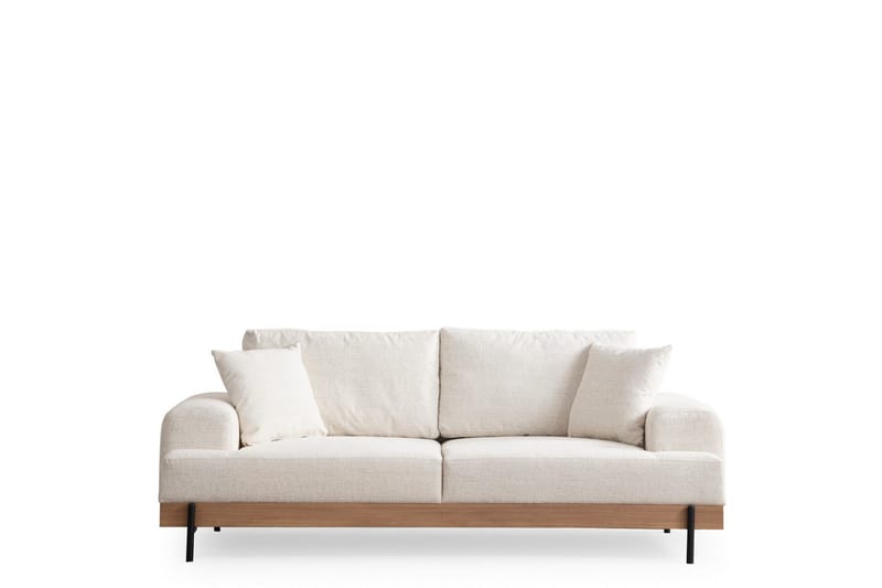 Eti 3-seter Sofa i Stoff med Treunderstell - Hvit - Møbler - Sofaer - Sofa 3 seter